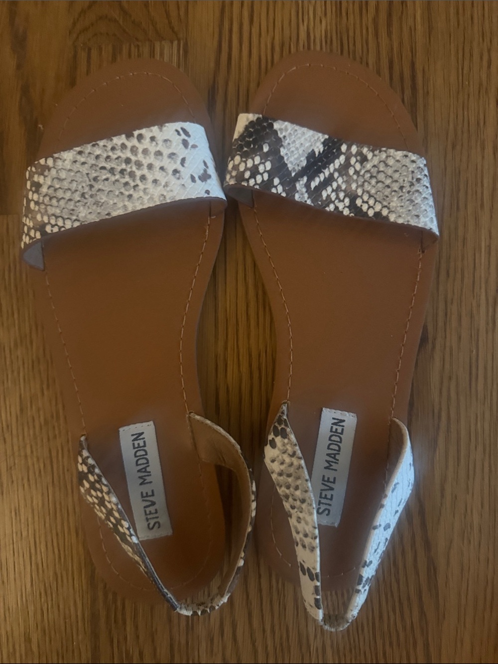 Steve Madden Brown Sandals with White & Black Snake Print Straps Size 8
